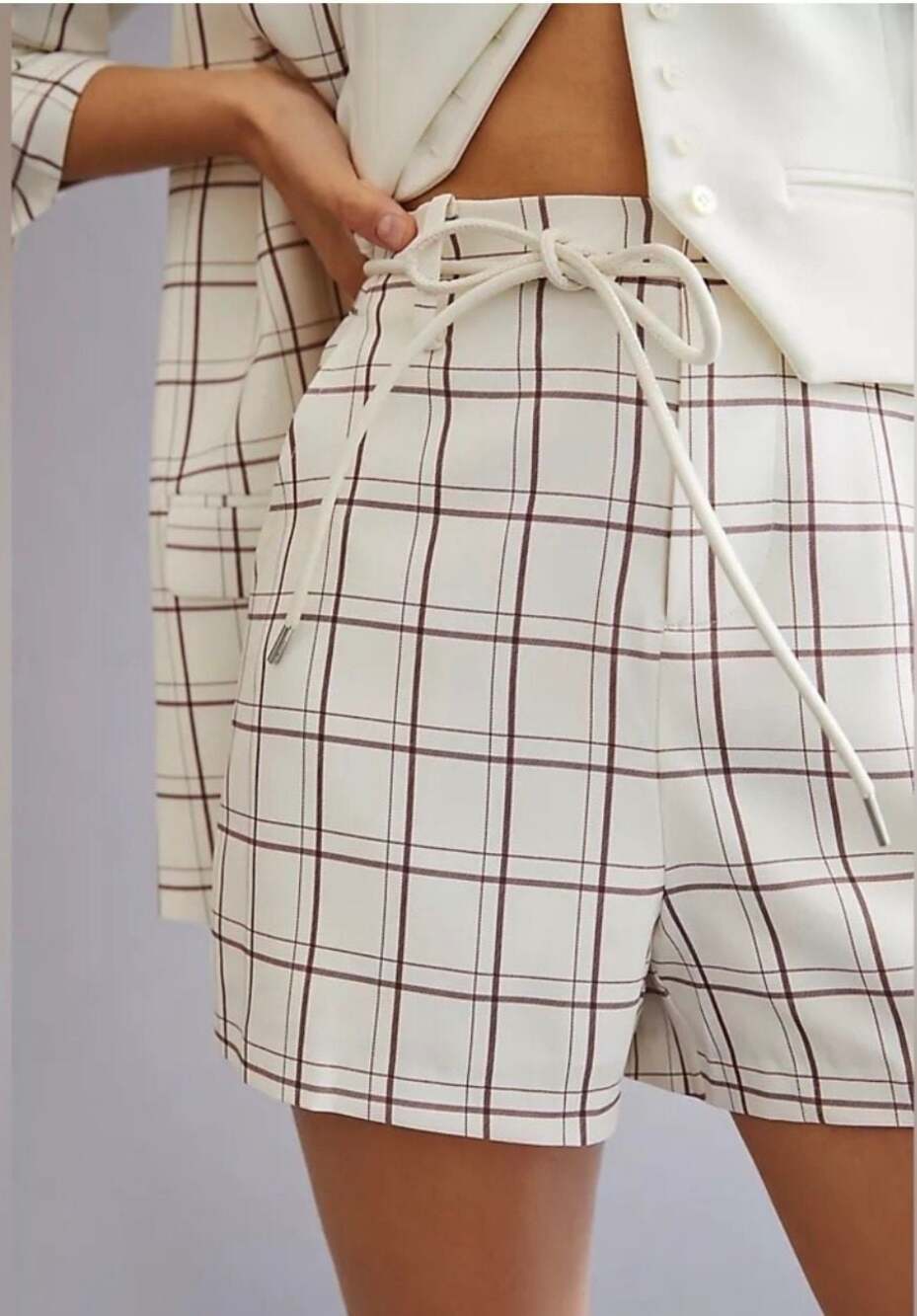 Mare Mare x Anthropologie M NWT Plaid High Rise Shorts Ivory Wine New Medium